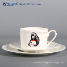 Design Personalizado De Forma Redonda Porcelana Fine Set Talheres, Porcelana Dinner Plates E Cup